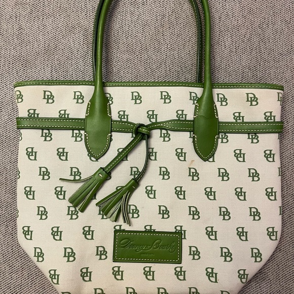 Dooney & Bourke “Jenna” Green and Cream Monogram Tote - Picture 1 of 6